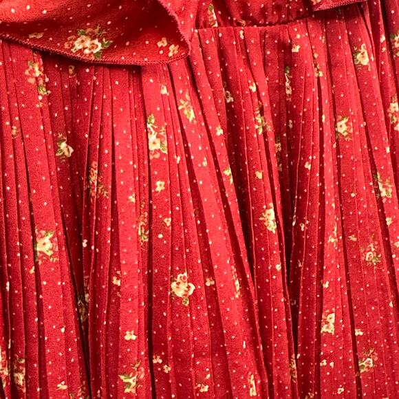 Bye Bye Y2k Mini Dress M Puff Sleeve Pleated Ditsy Floral Red Boho Fairy Cottage - Picture 8 of 16